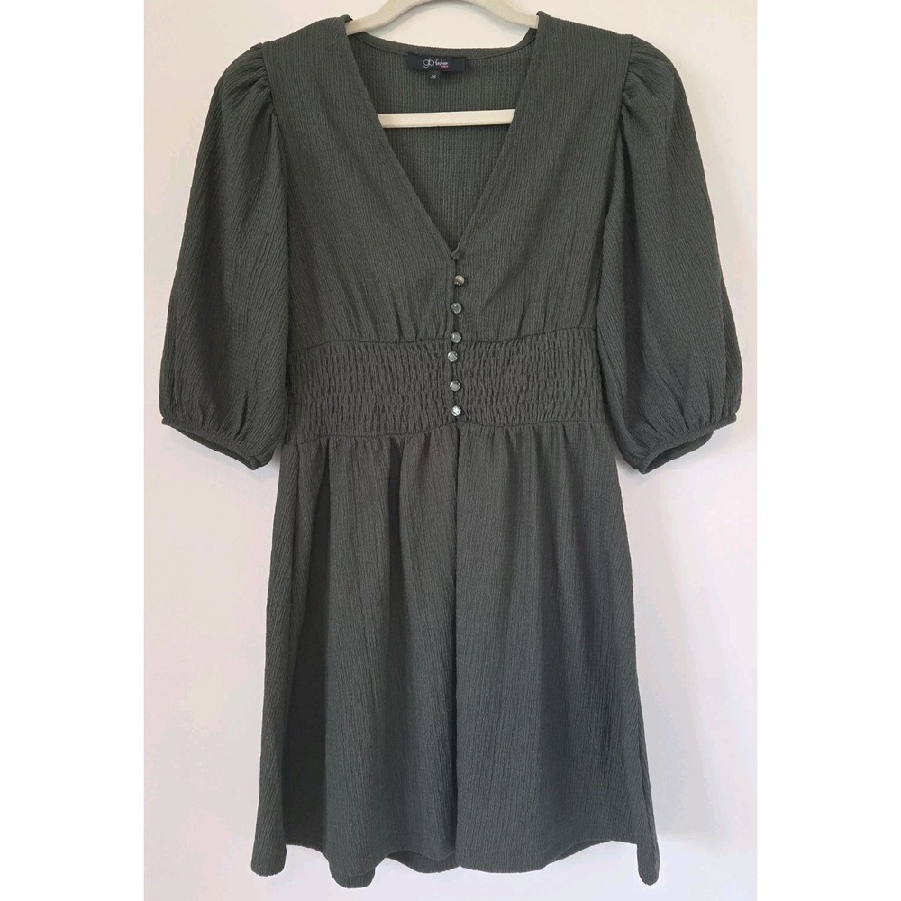 Francesca's Green Peasant Dress Glo Fashion London Zoey Olive Size XS
